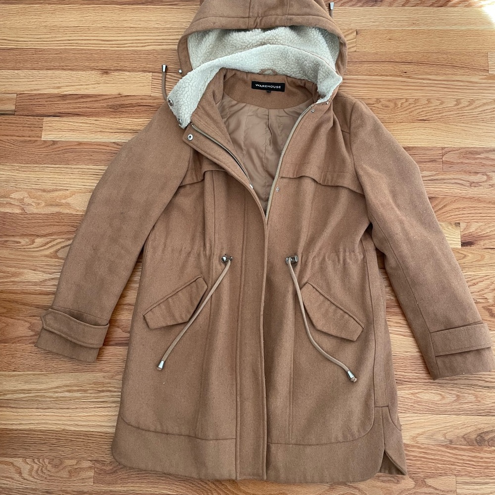Warehouse Women's Tan Hooded Coat